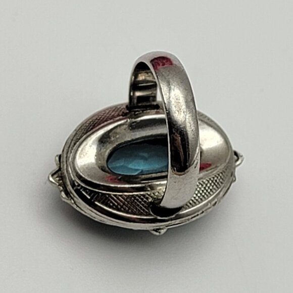 Vintage Whiting And Davis BAG Blue Crystal Cocktail Ring Size 7.5 Silver Tone - Picture 6 of 9